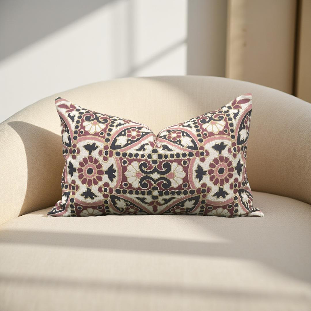 Designer Fabric Oman Berry 12x18" Knife Edge Decorative Lumbar Pillow