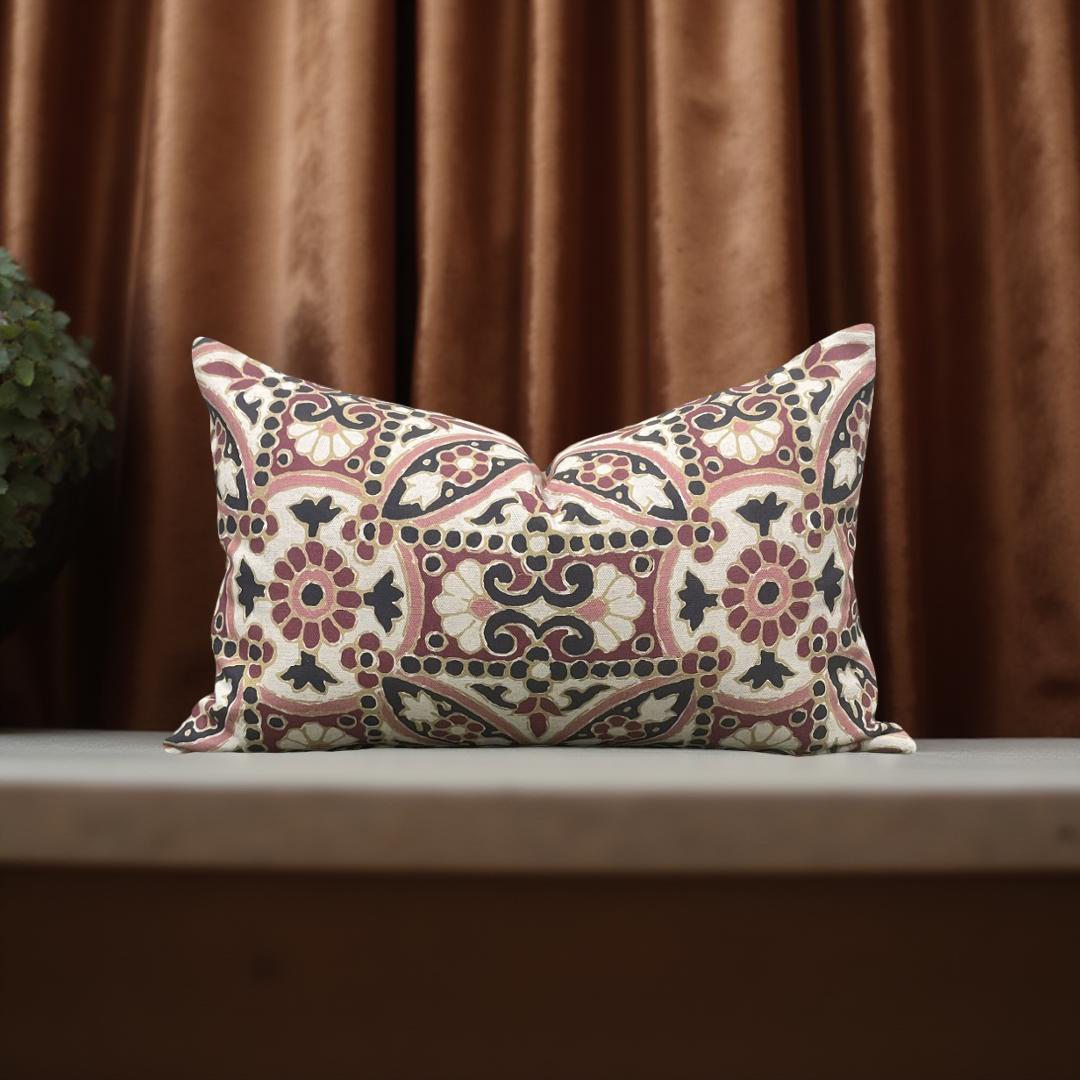 Designer Fabric Oman Berry 12x18" Knife Edge Decorative Lumbar Pillow