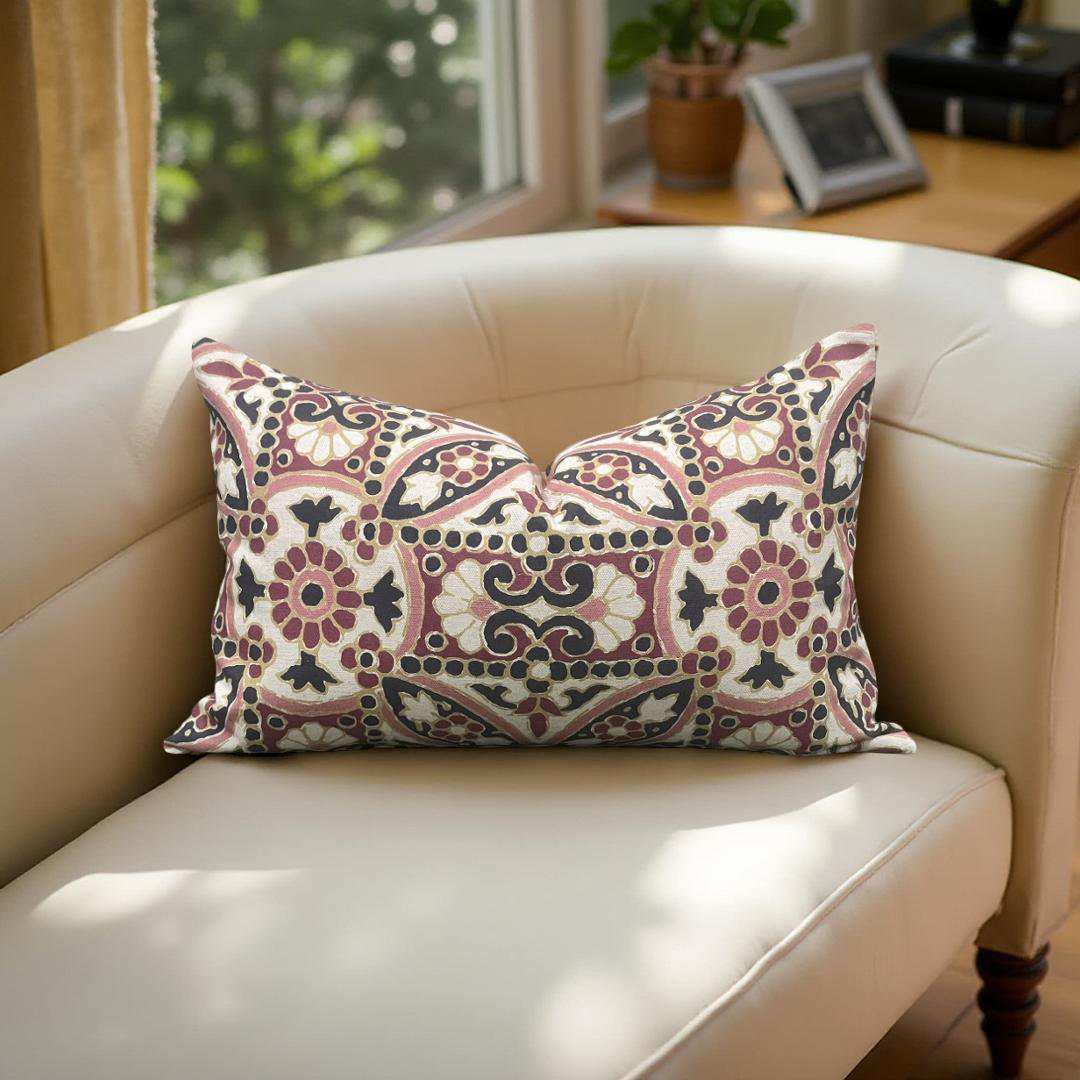 Designer Fabric Oman Berry 12x18" Knife Edge Decorative Lumbar Pillow