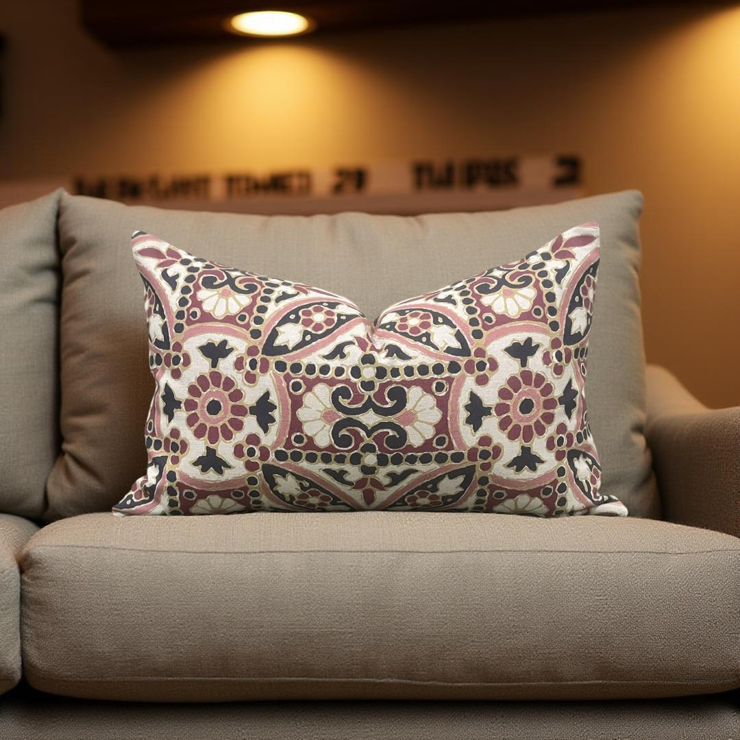Designer Fabric Oman Berry 12x18" Knife Edge Decorative Lumbar Pillow