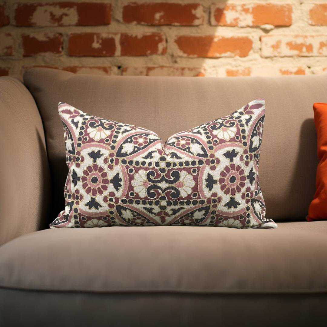 Designer Fabric Oman Berry 12x18" Knife Edge Decorative Lumbar Pillow