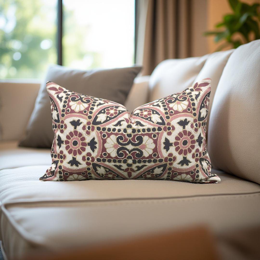 Designer Fabric Oman Berry 12x18" Knife Edge Decorative Lumbar Pillow
