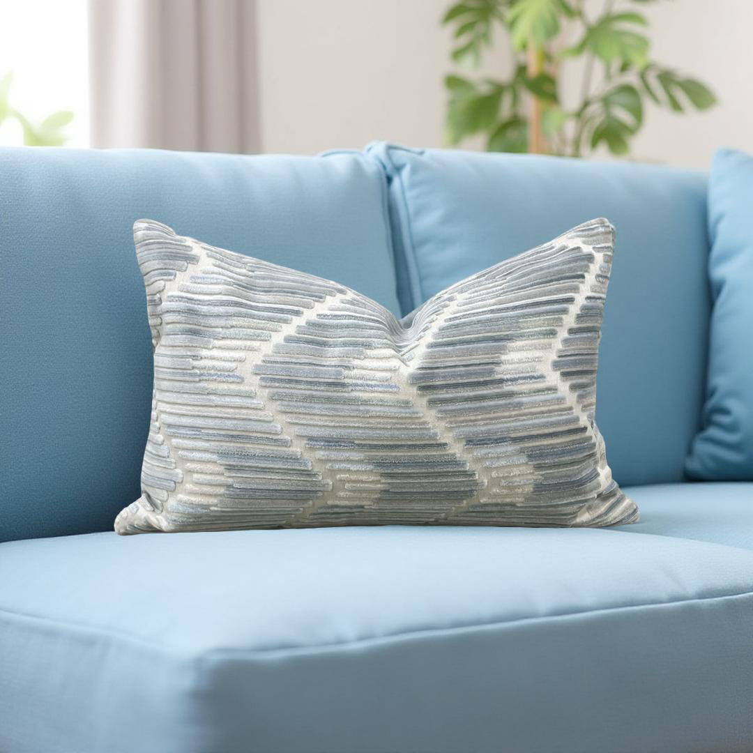 Designer Fabric Highs And Lows Silver 12x18" Knife Edge Lumbar Pillow