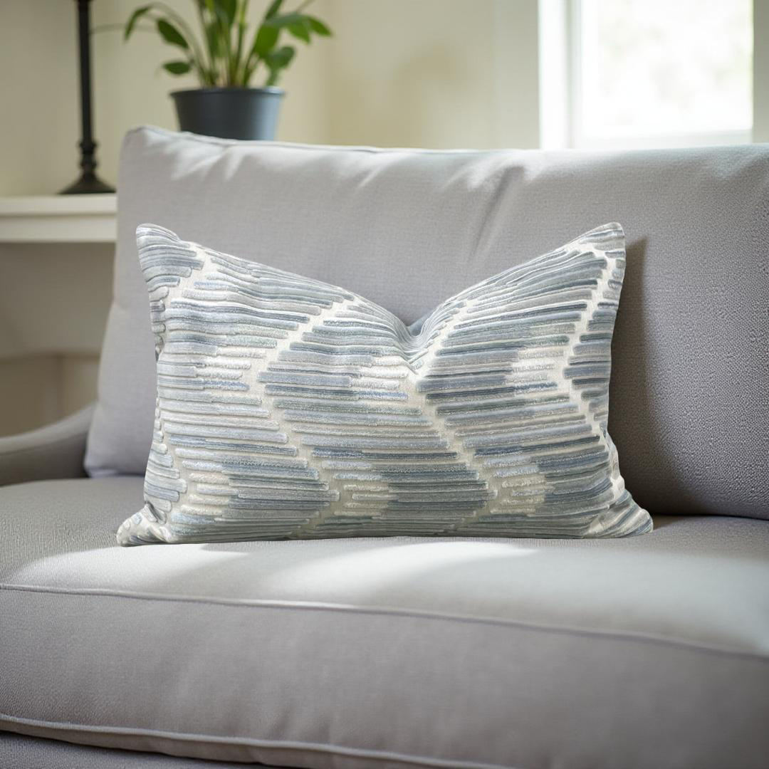 Designer Fabric Highs And Lows Silver 12x18" Knife Edge Lumbar Pillow