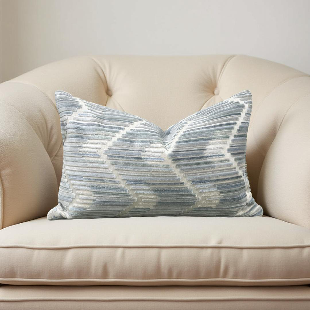 Designer Fabric Highs And Lows Silver 12x18" Knife Edge Lumbar Pillow