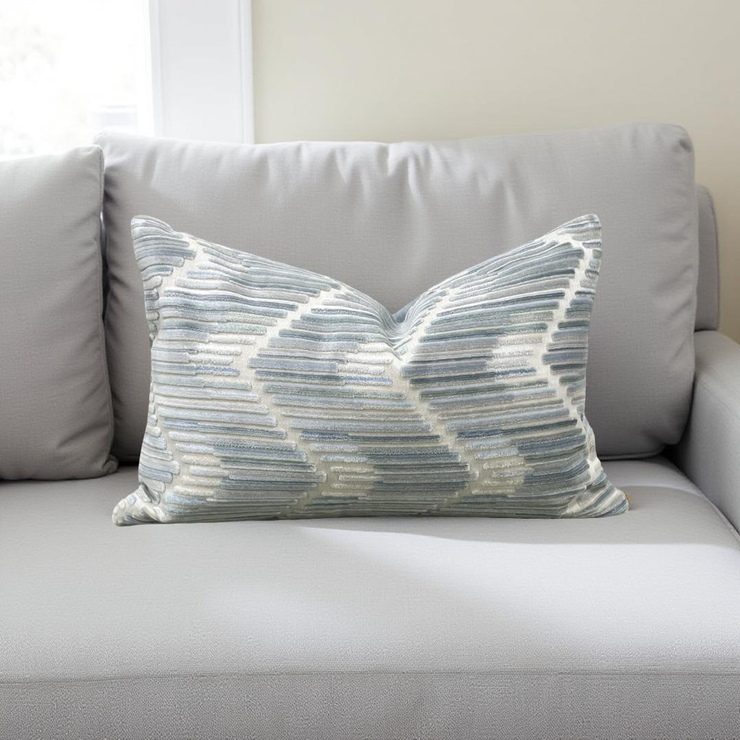 Designer Fabric Highs And Lows Silver 12x18" Knife Edge Lumbar Pillow