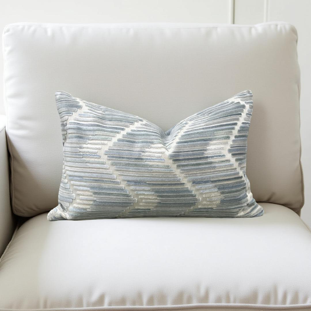 Designer Fabric Highs And Lows Silver 12x18" Knife Edge Lumbar Pillow