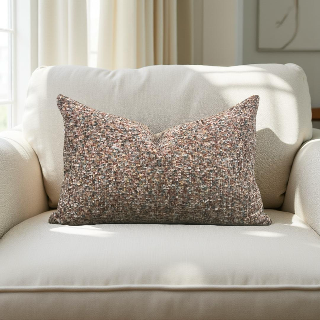Designer Fabric Chenille Multi Colored 12X18" Knife Edge Decorative Lumbar Pillow