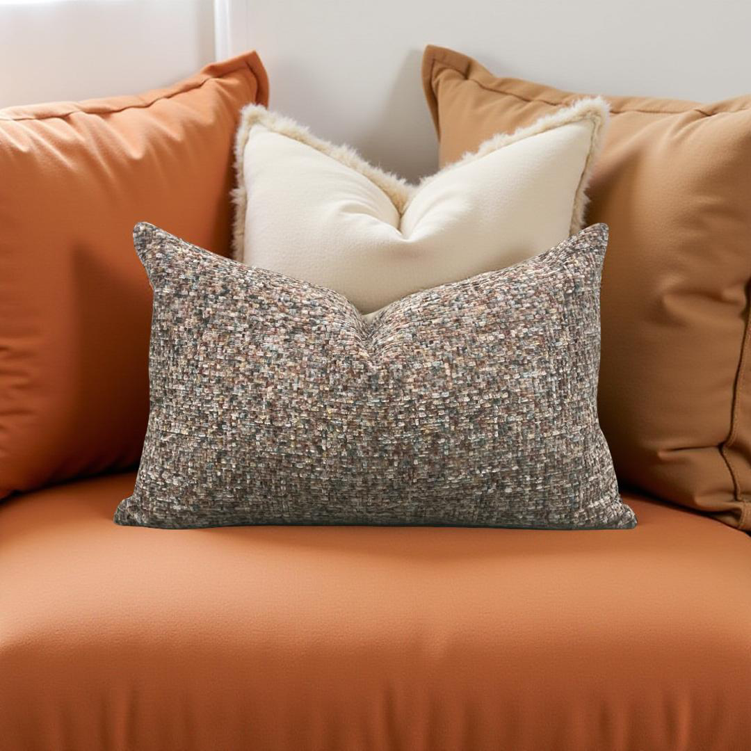 Designer Fabric Chenille Multi Colored 12X18" Knife Edge Decorative Lumbar Pillow