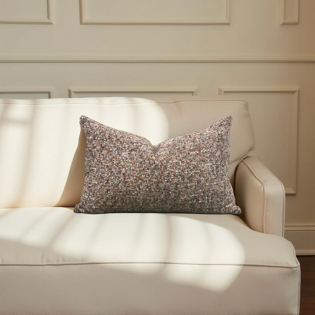 Designer Fabric Chenille Multi Colored 12X18" Knife Edge Decorative Lumbar Pillow