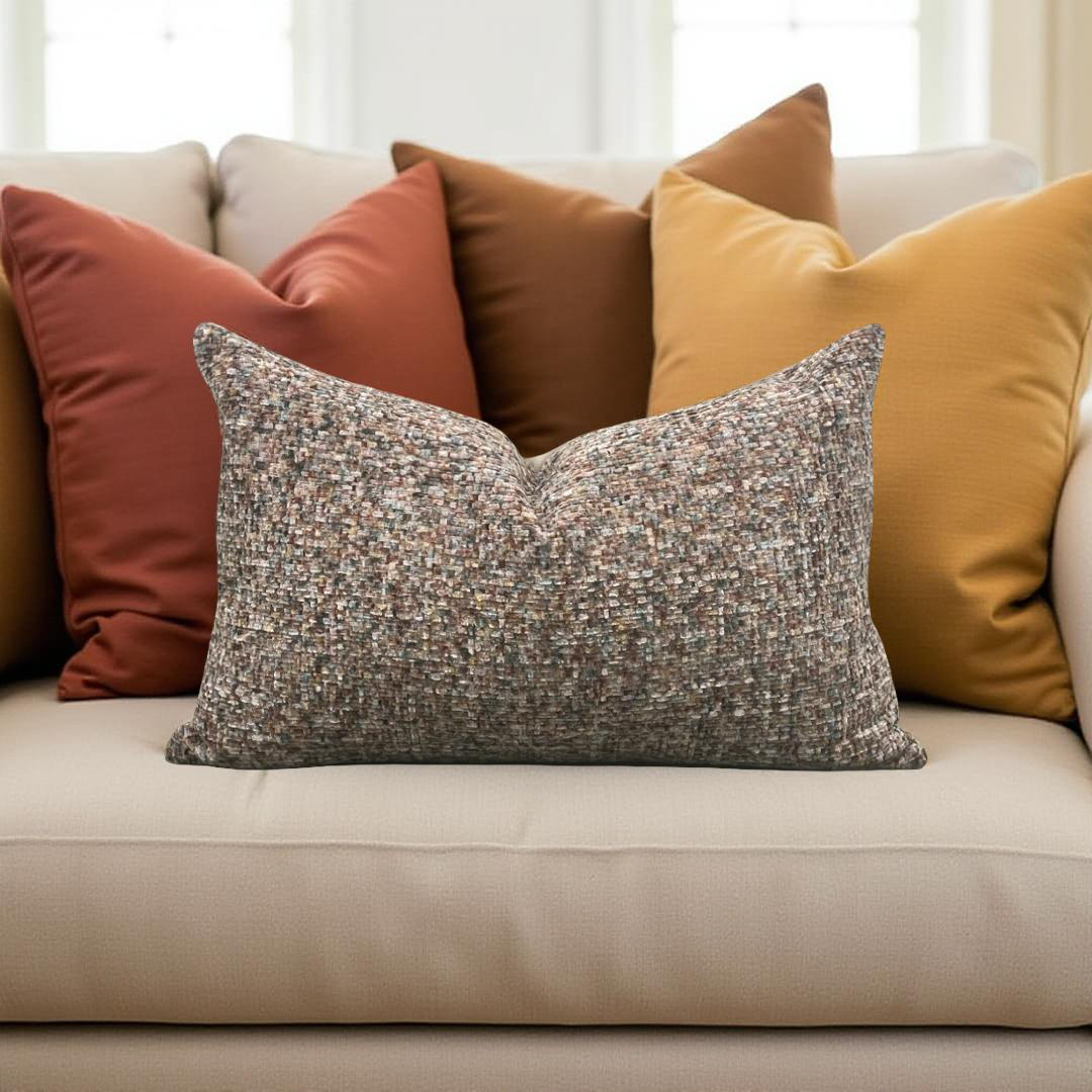 Designer Fabric Chenille Multi Colored 12X18" Knife Edge Decorative Lumbar Pillow