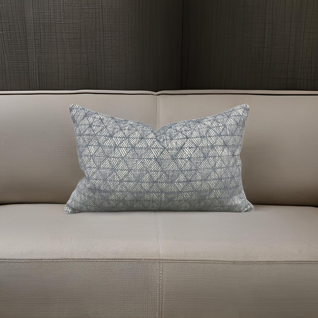 Pale Blue and Cream Geometric Patterned 12x18" Knife Edge Decorative Lumbar Pillow