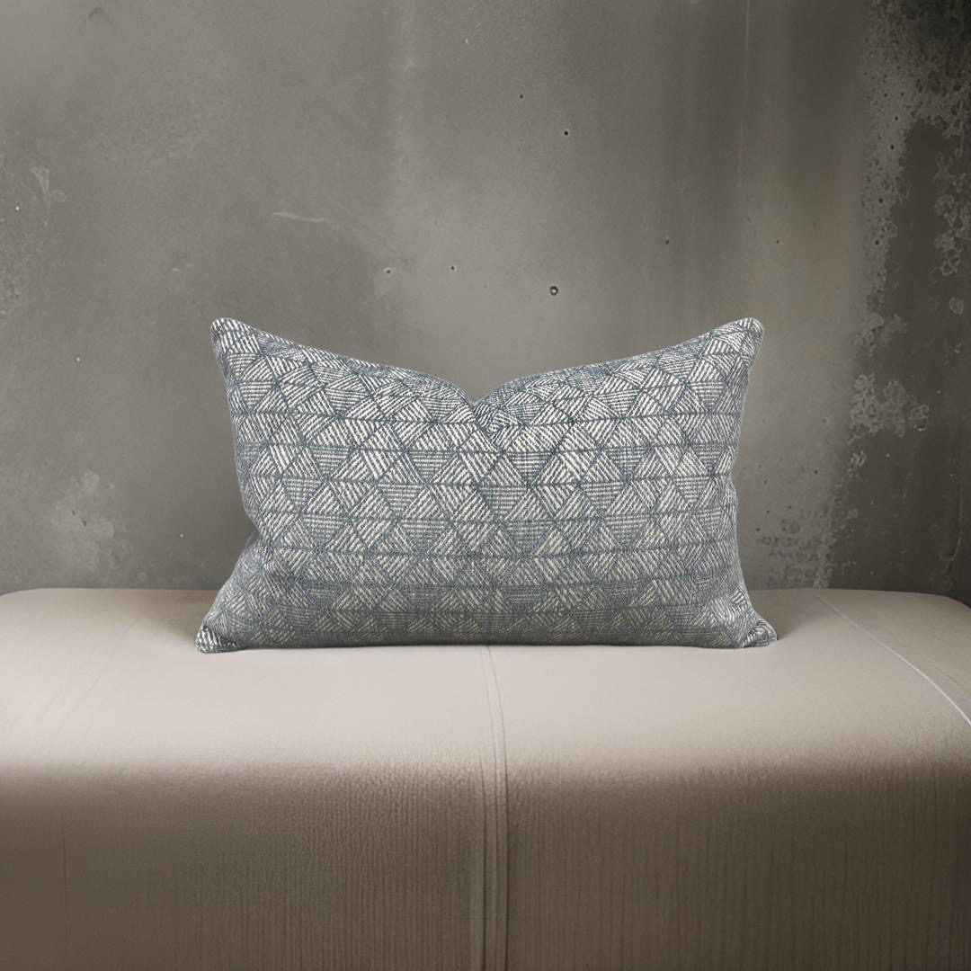 Pale Blue and Cream Geometric Patterned 12x18" Knife Edge Decorative Lumbar Pillow