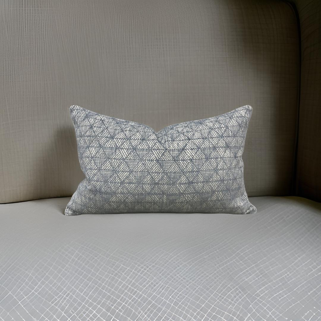 Pale Blue and Cream Geometric Patterned 12x18" Knife Edge Decorative Lumbar Pillow