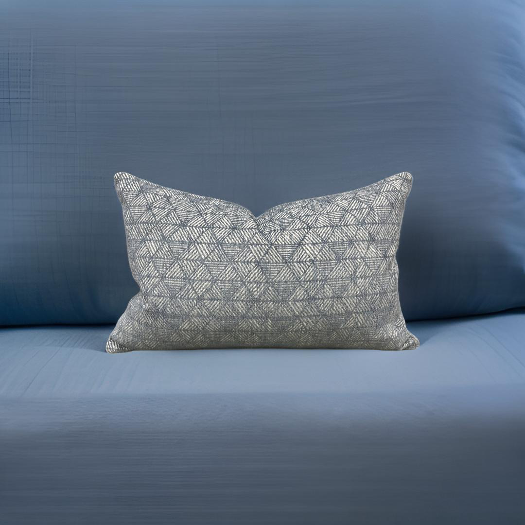 Pale Blue and Cream Geometric Patterned 12x18" Knife Edge Decorative Lumbar Pillow