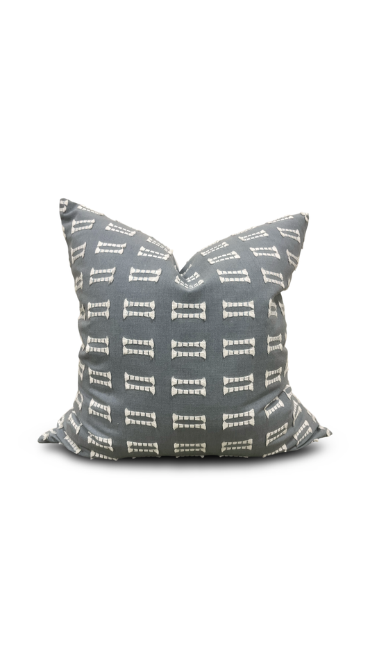 Light Blue and White Embroidered 22x22" Knife Edge Decorative Pillow