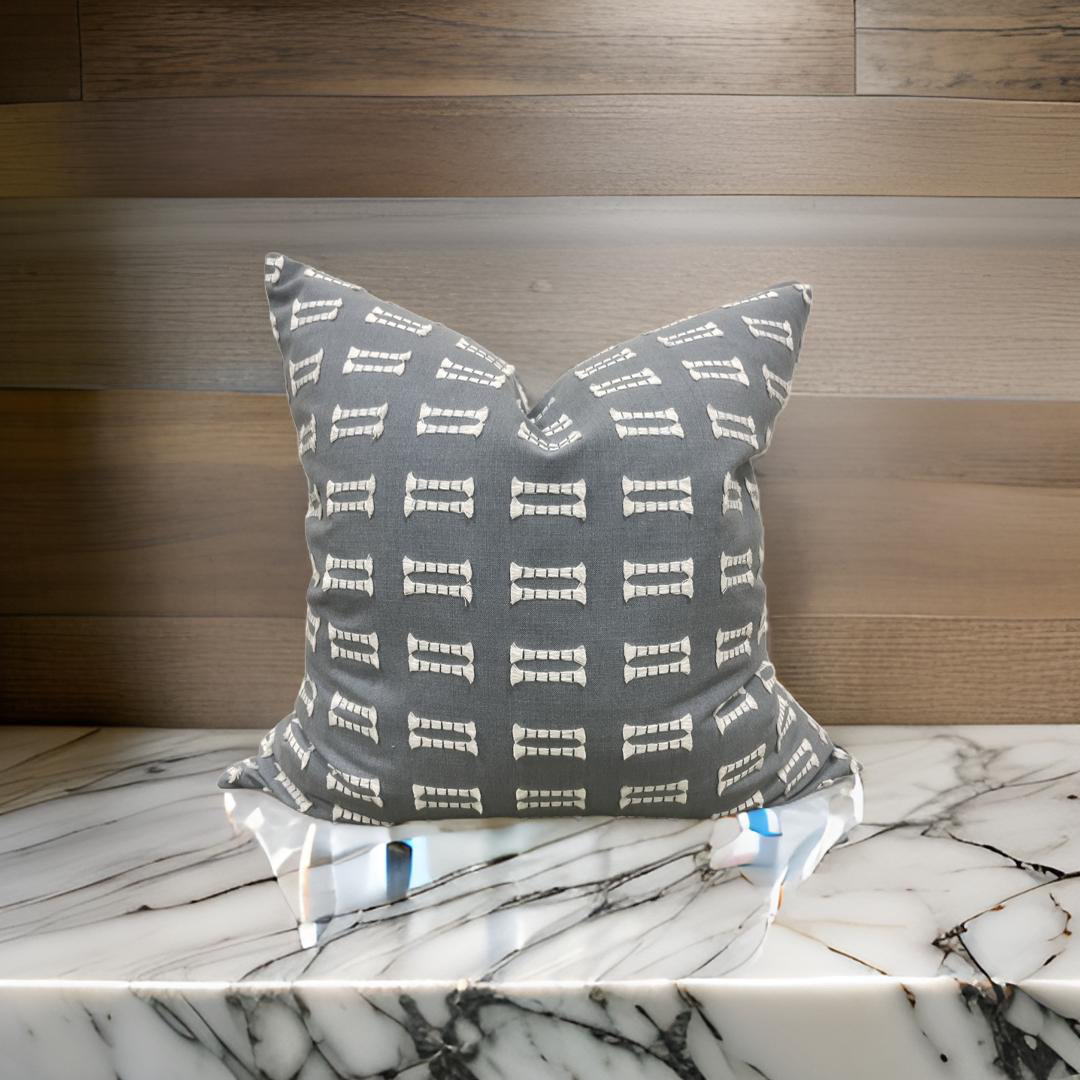 Light Blue and White Embroidered 22x22" Knife Edge Decorative Pillow