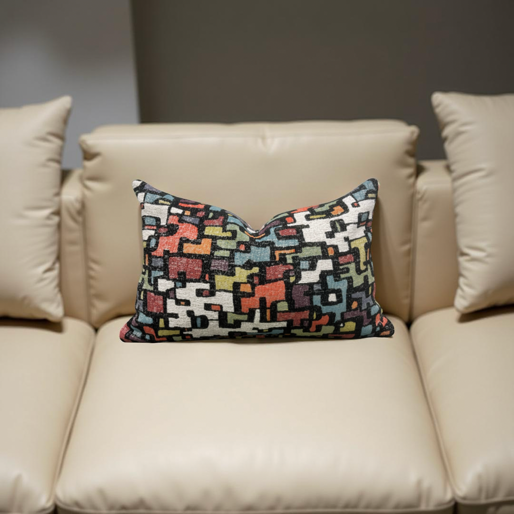 Designer Fabric Puzzle Gumdrop 12x18" Knife Edge Decorative Lumbar Pillow