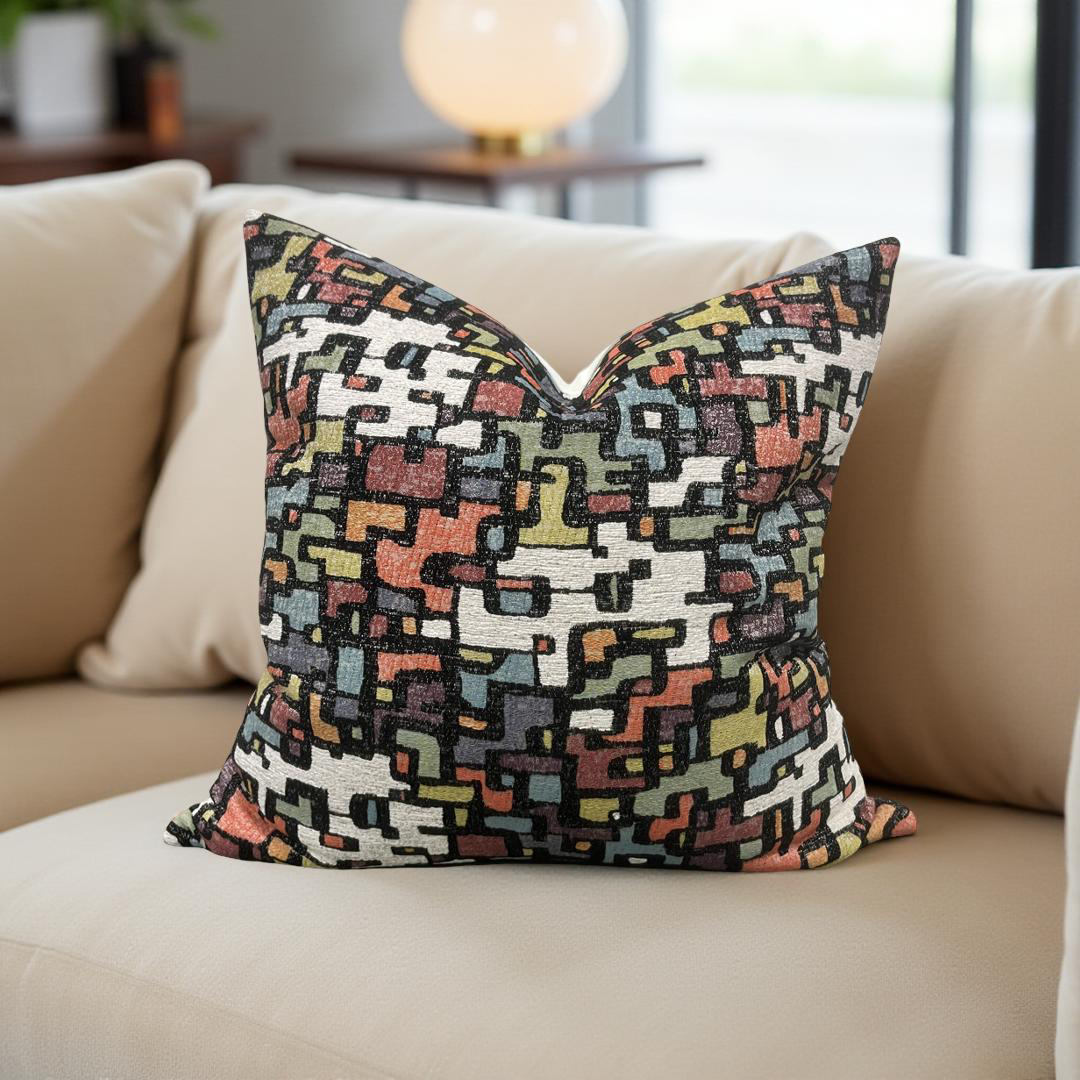 Designer Fabric Puzzle Gumdrop 18x18" Knife Edge Decorative Throw Pillow