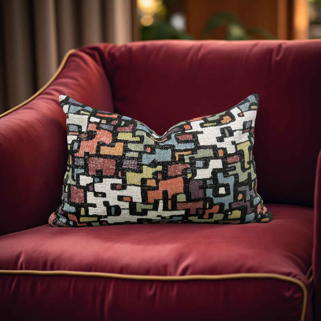 Designer Fabric Puzzle Gumdrop 12x18" Knife Edge Decorative Lumbar Pillow