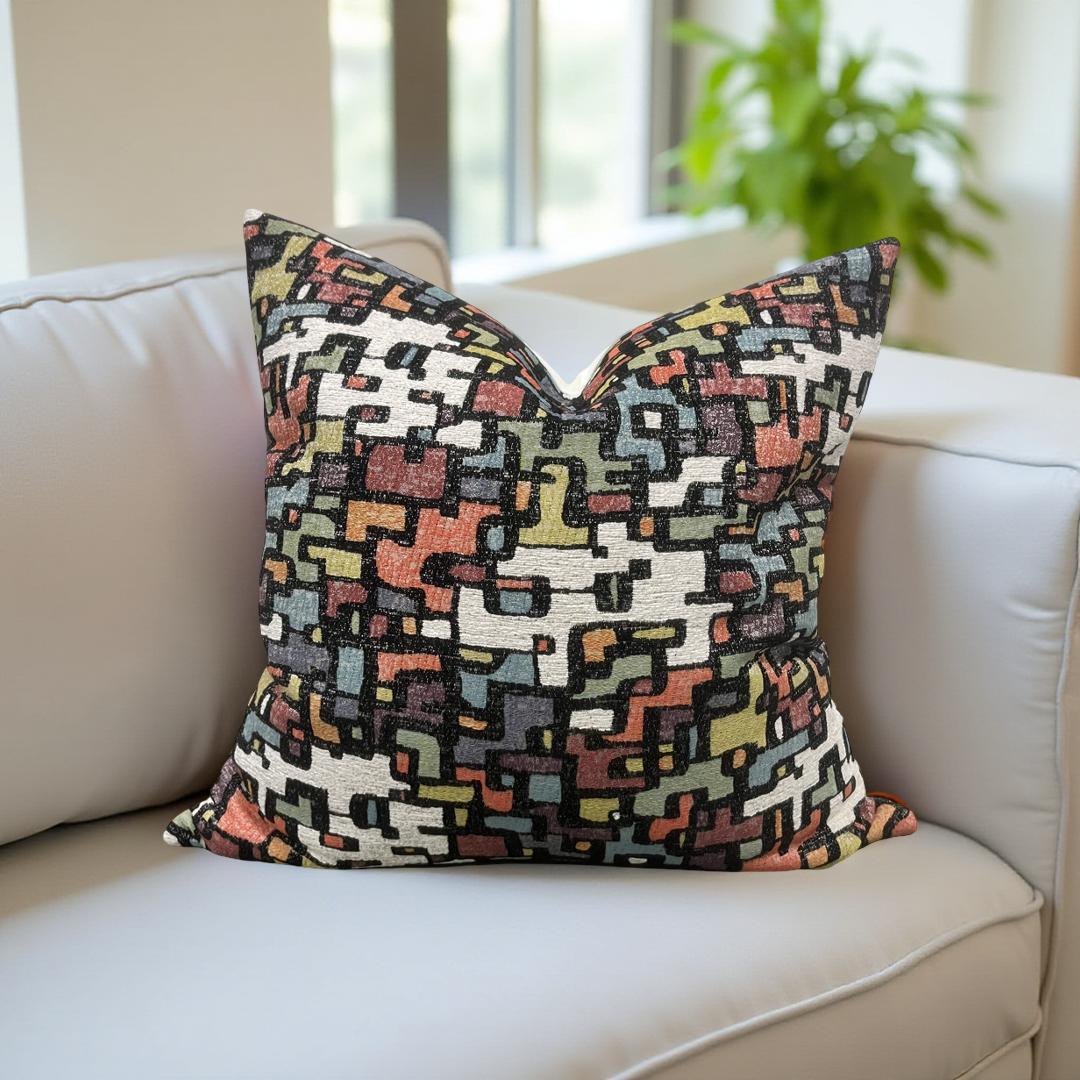 Designer Fabric Puzzle Gumdrop 18x18" Knife Edge Decorative Throw Pillow