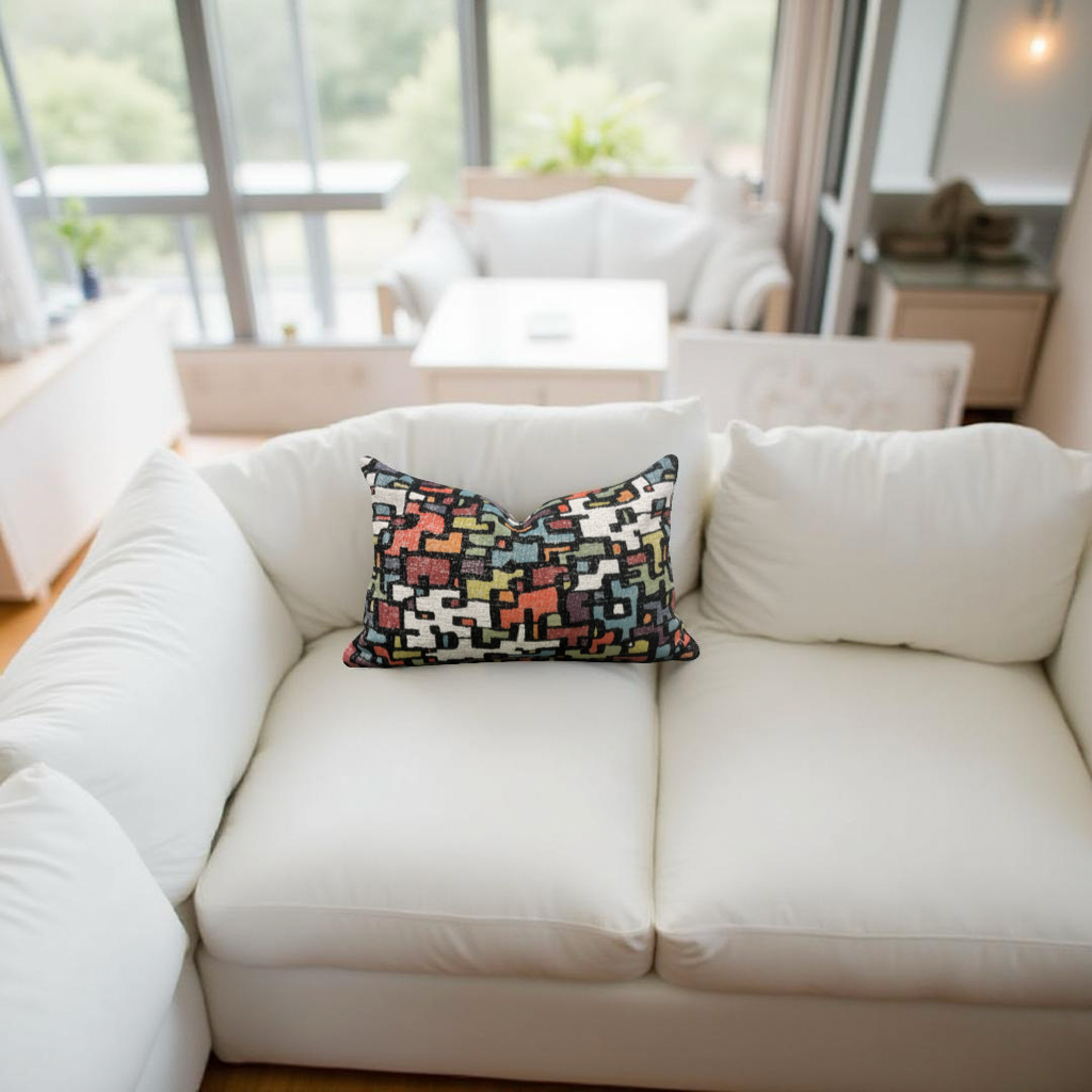 Designer Fabric Puzzle Gumdrop 12x18" Knife Edge Decorative Lumbar Pillow