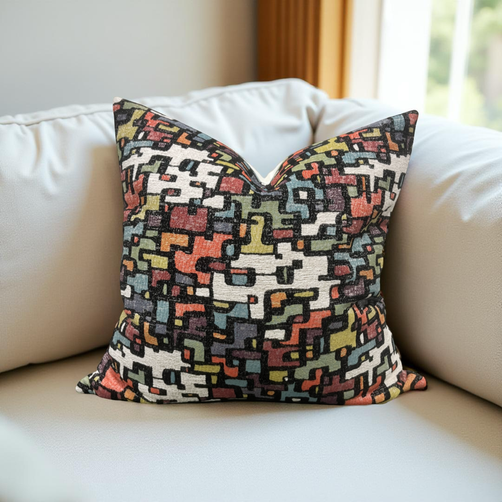 Designer Fabric Puzzle Gumdrop 18x18" Knife Edge Decorative Throw Pillow