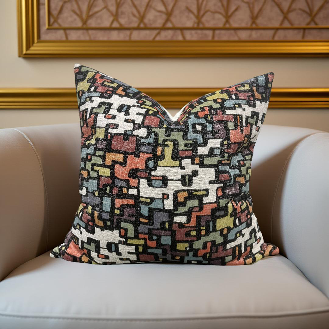 Designer Fabric Puzzle Gumdrop 18x18" Knife Edge Decorative Throw Pillow