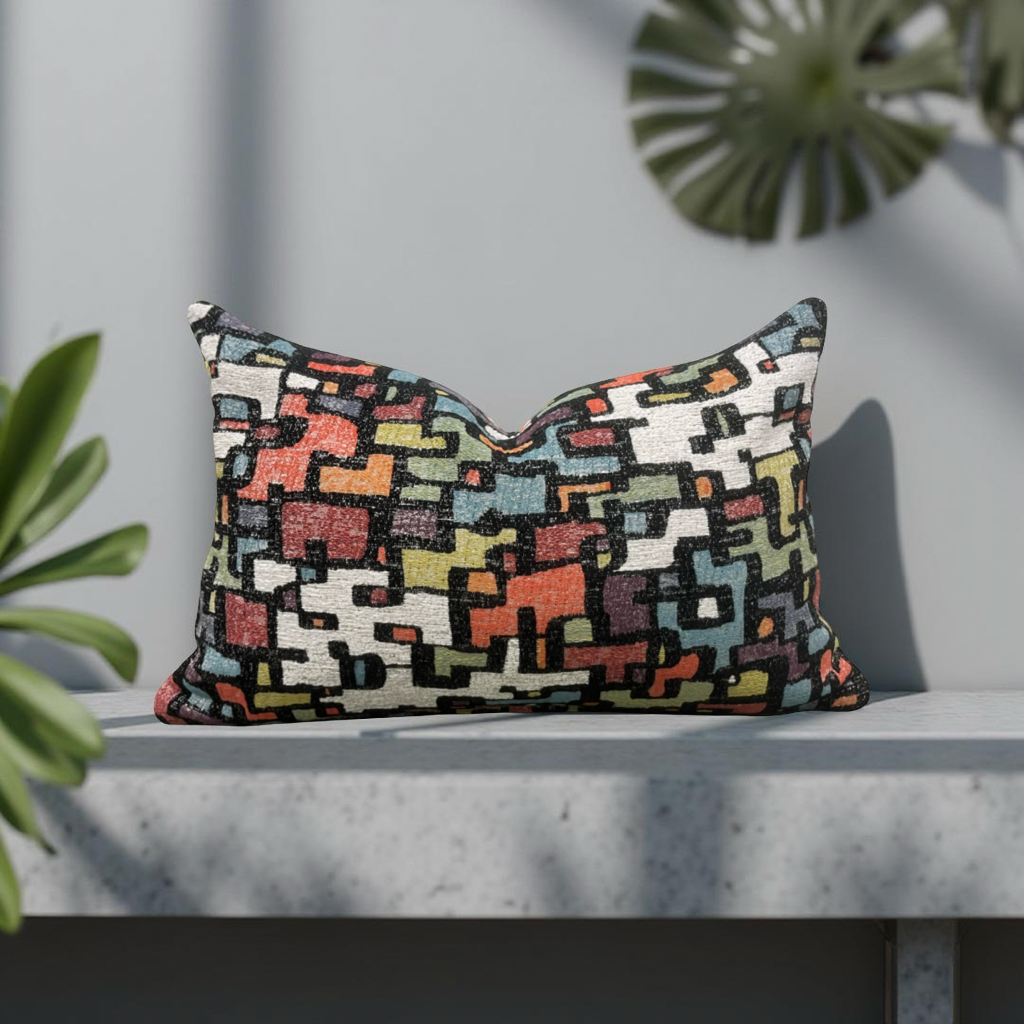Designer Fabric Puzzle Gumdrop 12x18" Knife Edge Decorative Lumbar Pillow