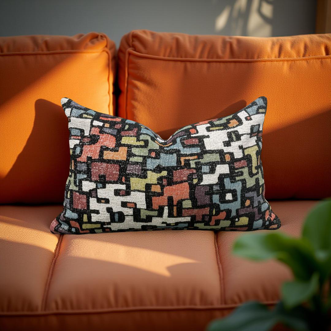 Designer Fabric Puzzle Gumdrop 12x18" Knife Edge Decorative Lumbar Pillow
