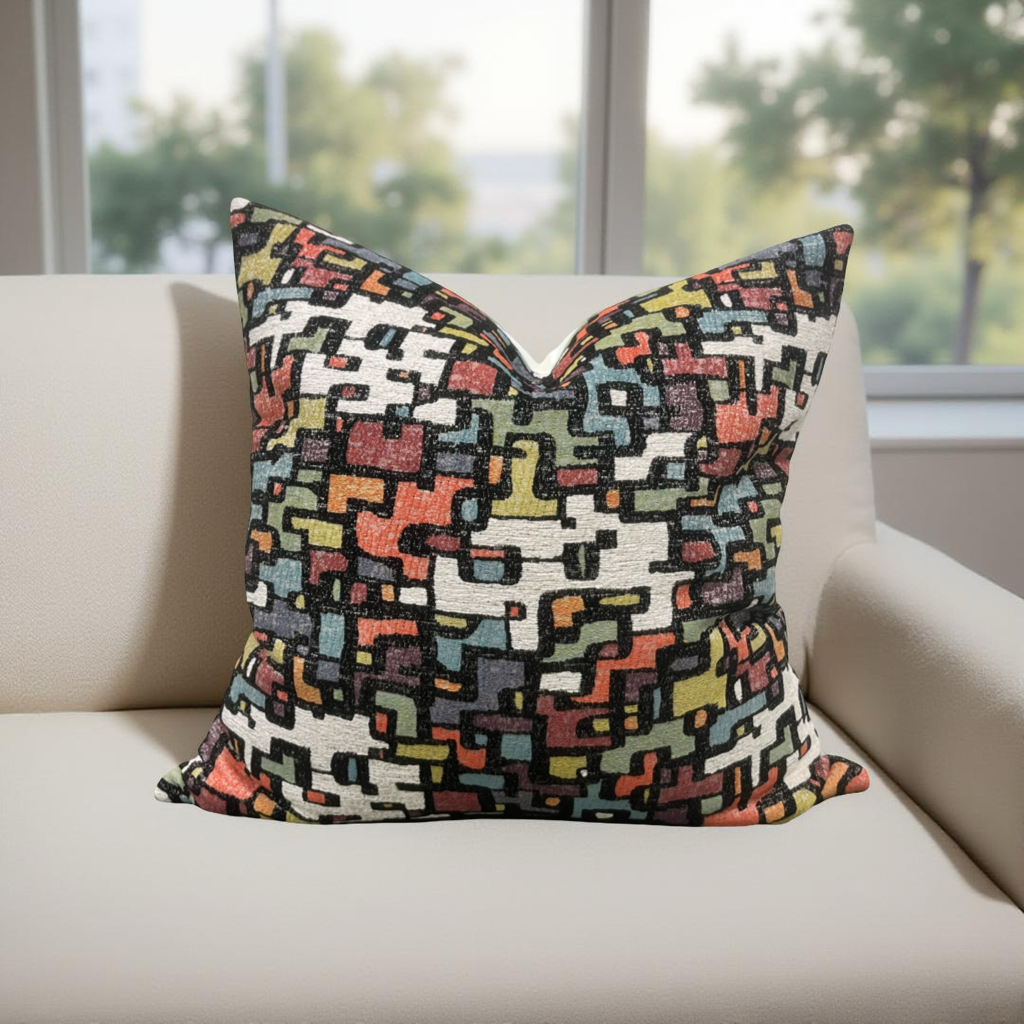 Designer Fabric Puzzle Gumdrop 18x18" Knife Edge Decorative Throw Pillow