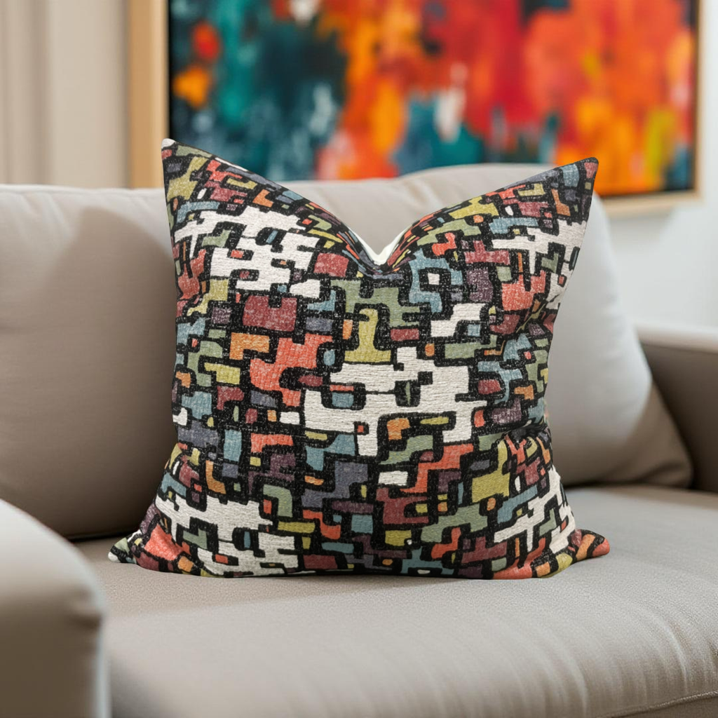 Designer Fabric Puzzle Gumdrop 18x18" Knife Edge Decorative Throw Pillow