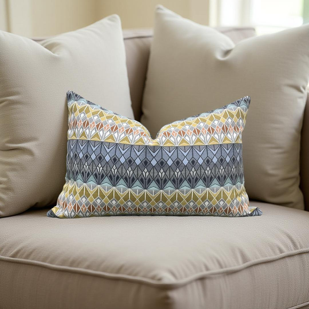 Luxury Fabric Vitreum Toscanini Glass 12x18" Knife Edge Decorative Lumbar Pillow