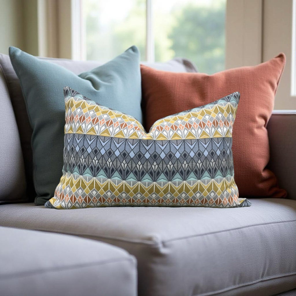 Luxury Fabric Vitreum Toscanini Glass 12x18" Knife Edge Decorative Lumbar Pillow