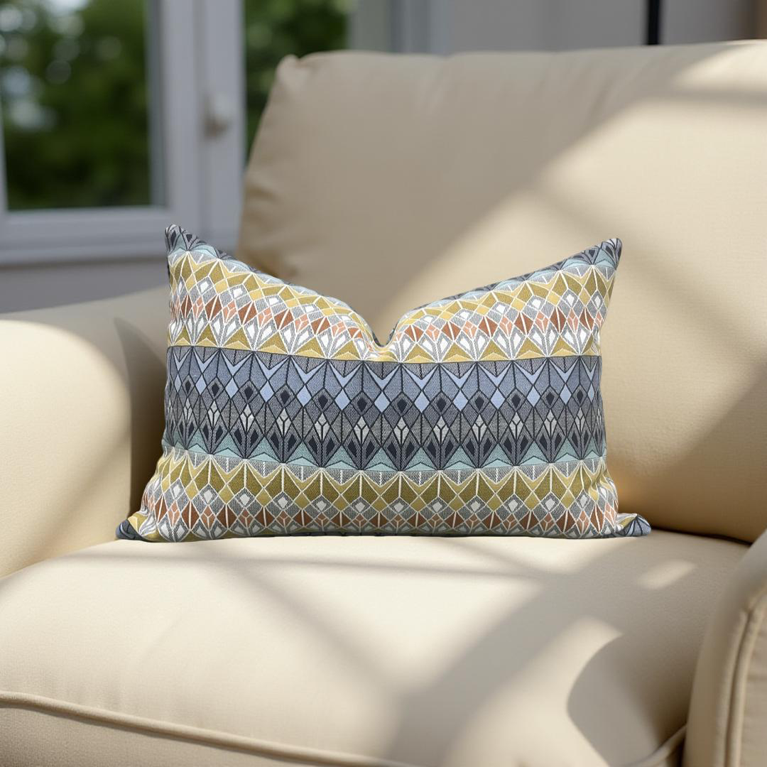 Luxury Fabric Vitreum Toscanini Glass 12x18" Knife Edge Decorative Lumbar Pillow