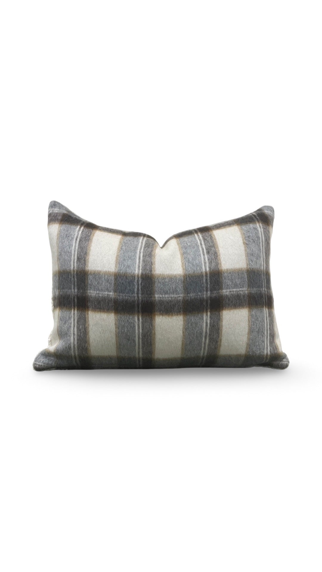 Plaid Lumbar Pillow Mapleton Wool Antelope 12x18" Knife Edge Cover