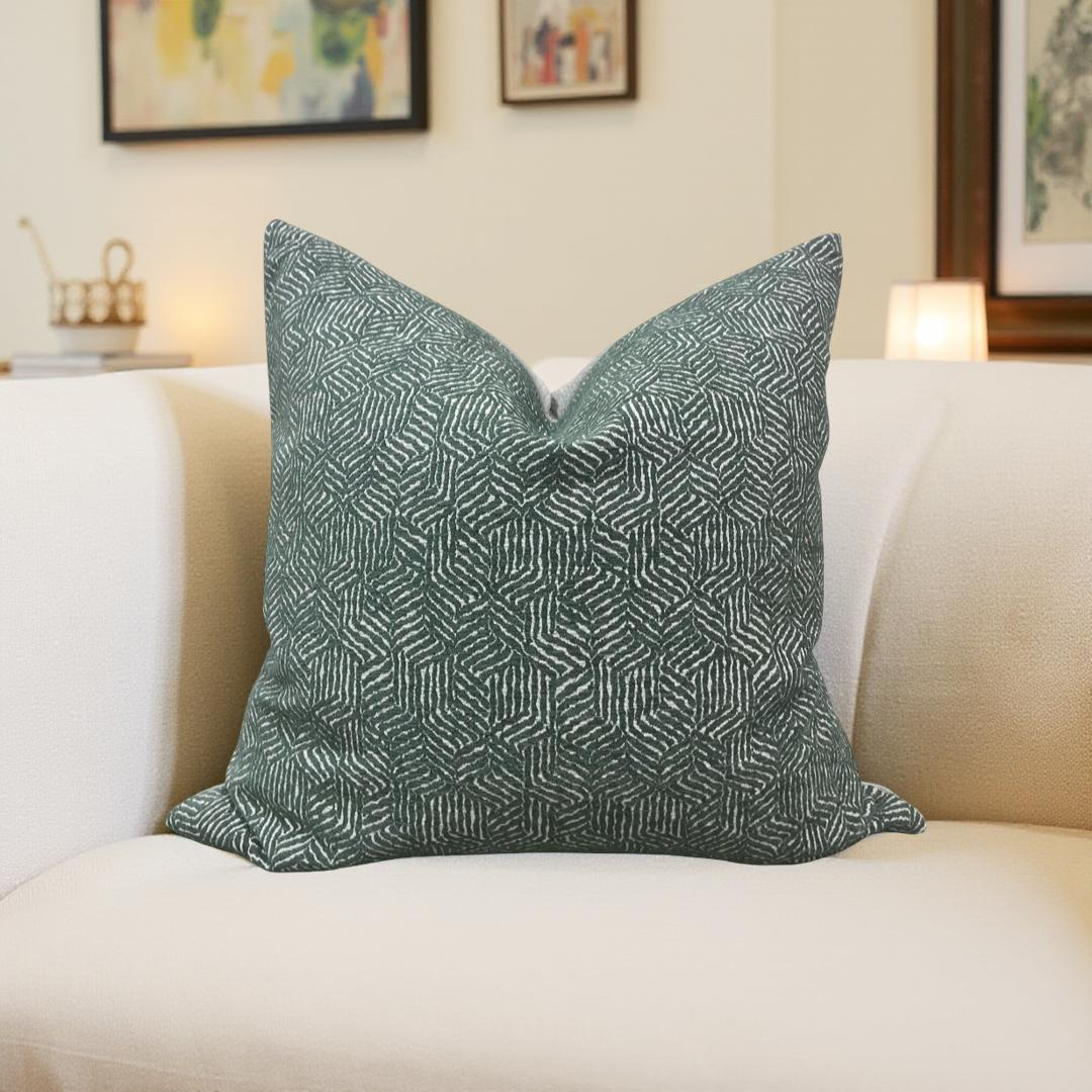 Luxury Fabric Faceted Fields Peacock 22x22" Knife Edge Decorative Throw Pillow