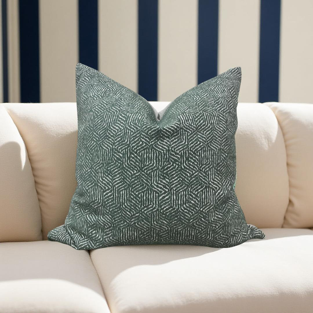 Luxury Fabric Faceted Fields Peacock 22x22" Knife Edge Decorative Throw Pillow