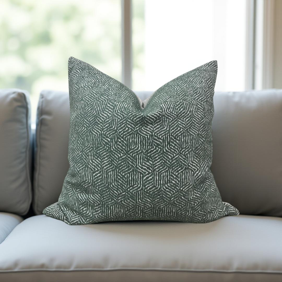 Luxury Fabric Faceted Fields Peacock 22x22" Knife Edge Decorative Throw Pillow