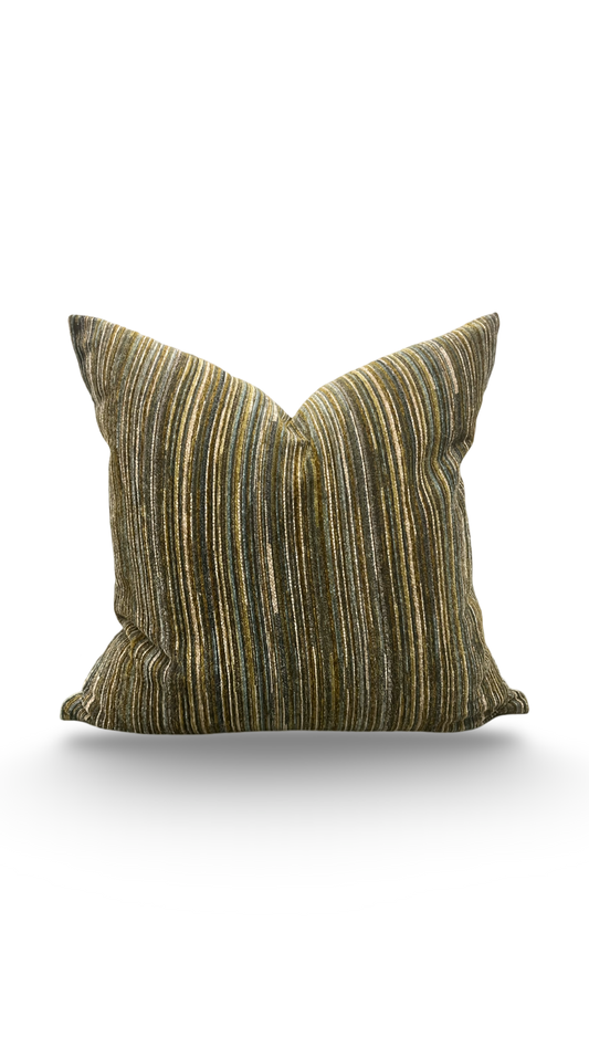 Multi Neutral Vertical Striped Textured Velvet 20X20" Knife Edge Decorative Pillow