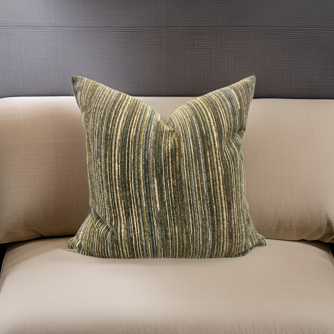 Multi Neutral Vertical Striped Textured Velvet 20X20" Knife Edge Decorative Pillow