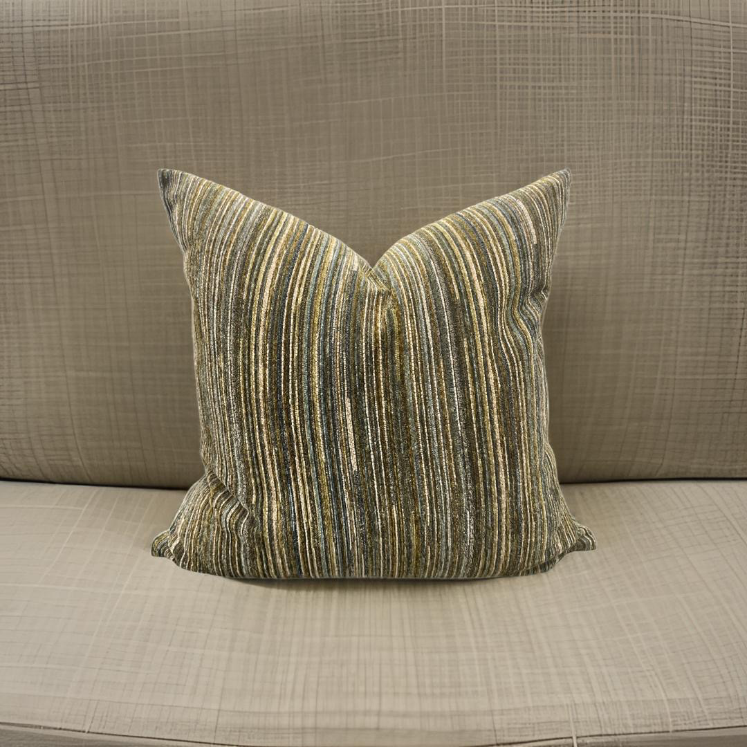 Multi Neutral Vertical Striped Textured Velvet 20X20" Knife Edge Decorative Pillow
