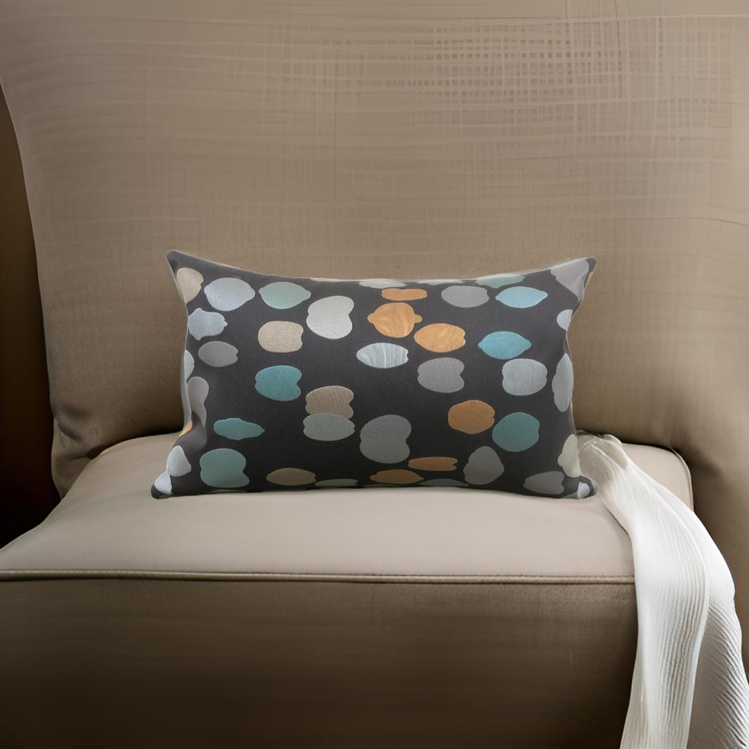 Multicolor Dots on Charcoal 12X18" Knife Edge Decorative Lumbar Pillow