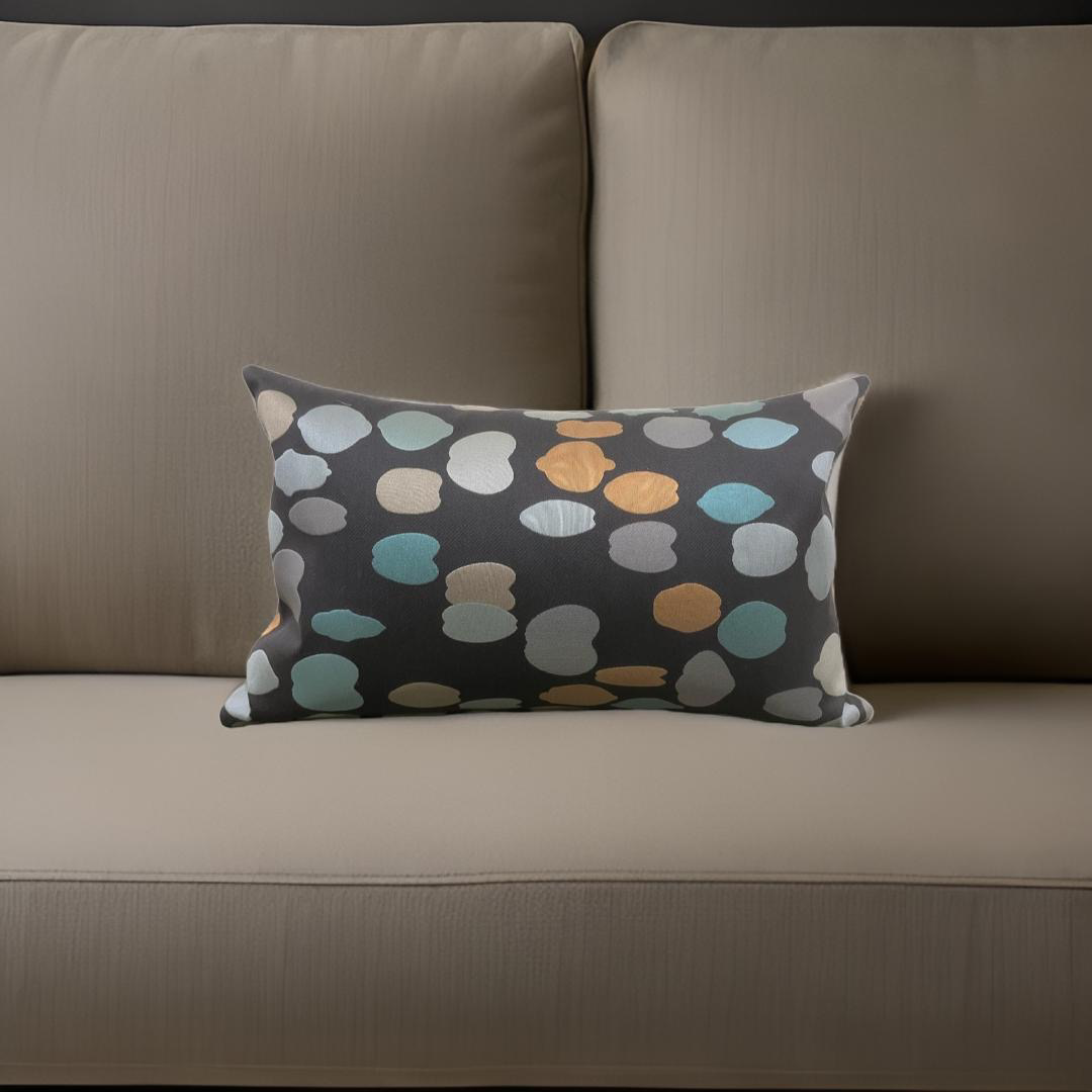 Multicolor Dots on Charcoal 12X18" Knife Edge Decorative Lumbar Pillow