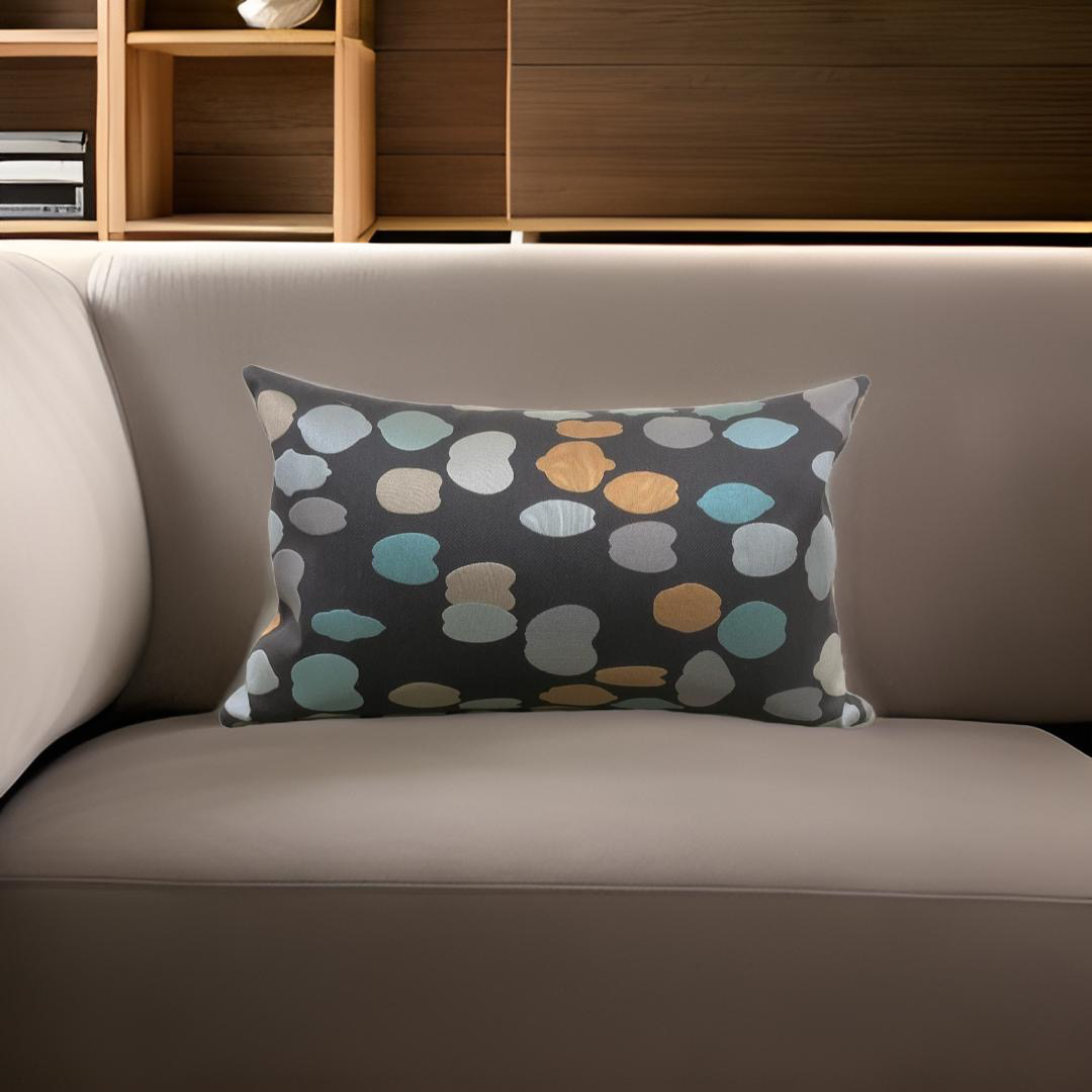 Multicolor Dots on Charcoal 12X18" Knife Edge Decorative Lumbar Pillow