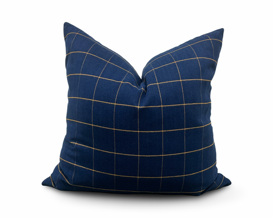 Navy and Gold Check 22x22" Knife Edge Decorative Pillow