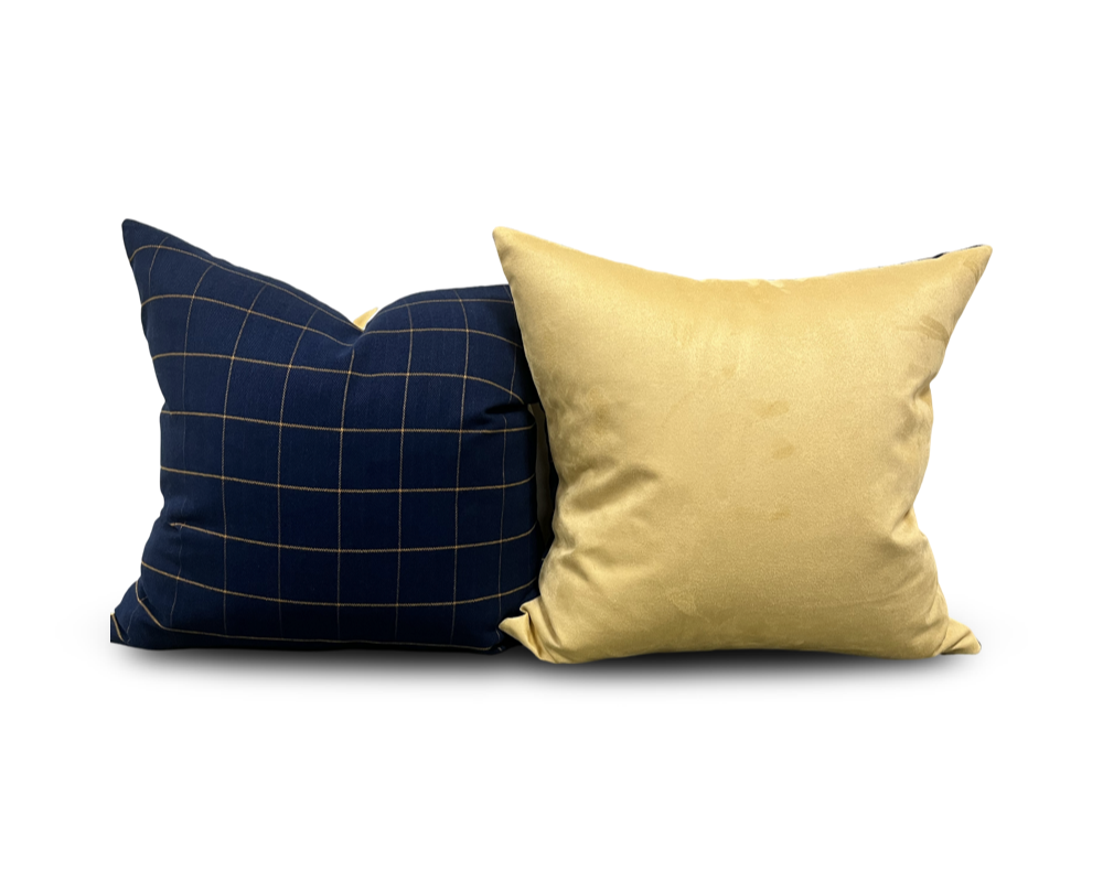 Navy and Gold Check 22x22" Knife Edge Decorative Pillow