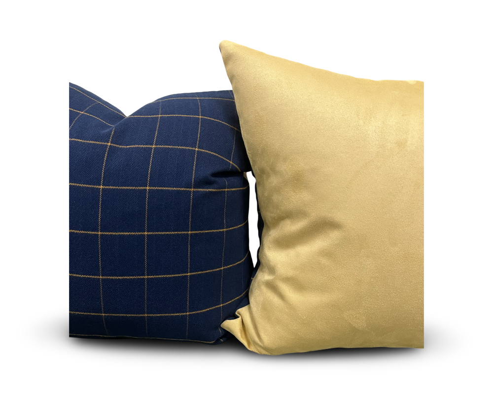 Navy and Gold Check 22x22" Knife Edge Decorative Pillow