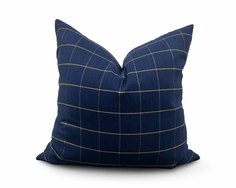 Navy and Gold Check 22x22" Knife Edge Decorative Pillow