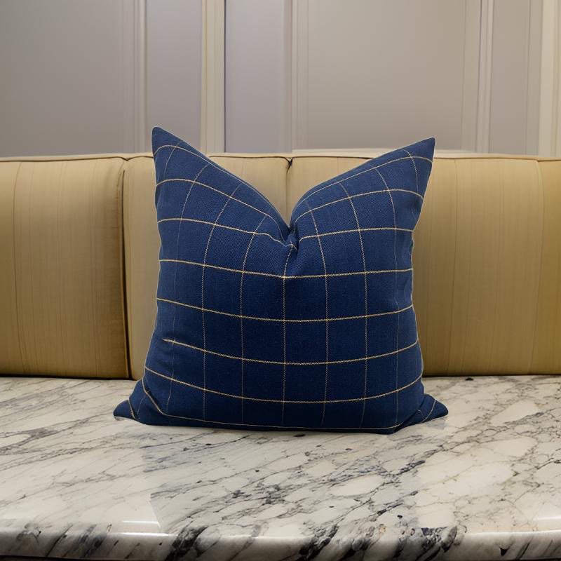 Navy and Gold Check 22x22" Knife Edge Decorative Pillow